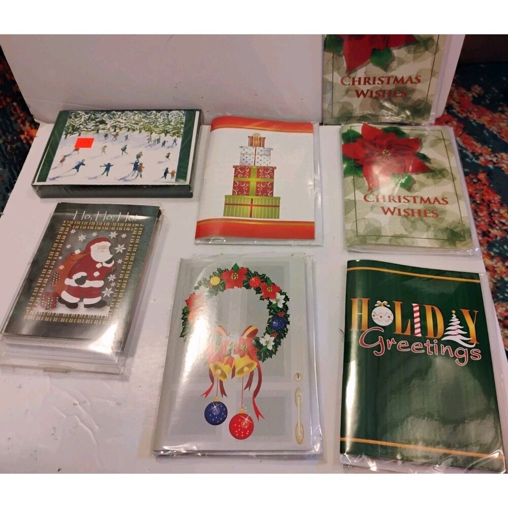 Vtg Christmas Greeting Cards Lot Mixed Unused Sealed Packs Santa Poinsettia Tree